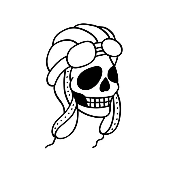 Retro Pilot Skull Illustration Traditional Tattoo Flash — Stock Vector