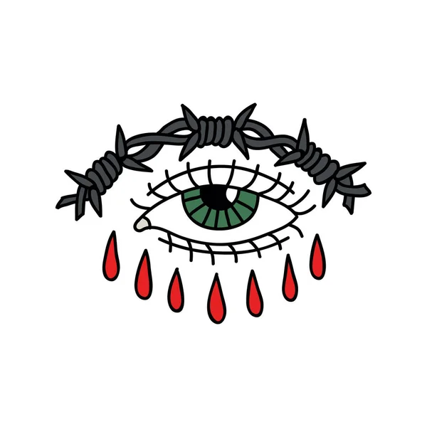 Μάτι Αγκαθωτό Σύρμα Εικονογράφηση Παραδοσιακά Τατουάζ Flash — Διανυσματικό Αρχείο