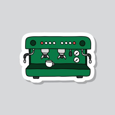 Profesyonel kahve makinesi doodle etiket simgesi