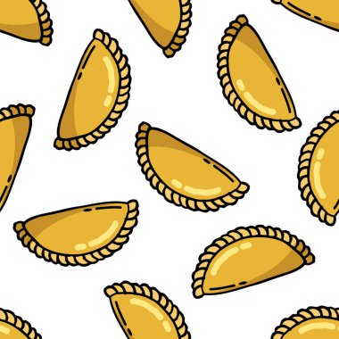 Empanada. doldurulmuş ekmek veya pasta pişmiş ya da Latin Amerika'nın birçok ülkesinde kızarmış. sorunsuz doodle desen