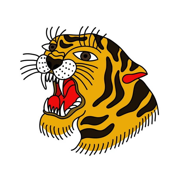 Tiger Illustration Traditional Tattoo Flash — Stock Vector