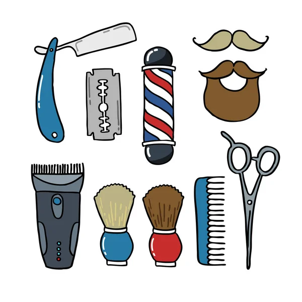 Barber Doodle Sticker Icons — Stock Vector