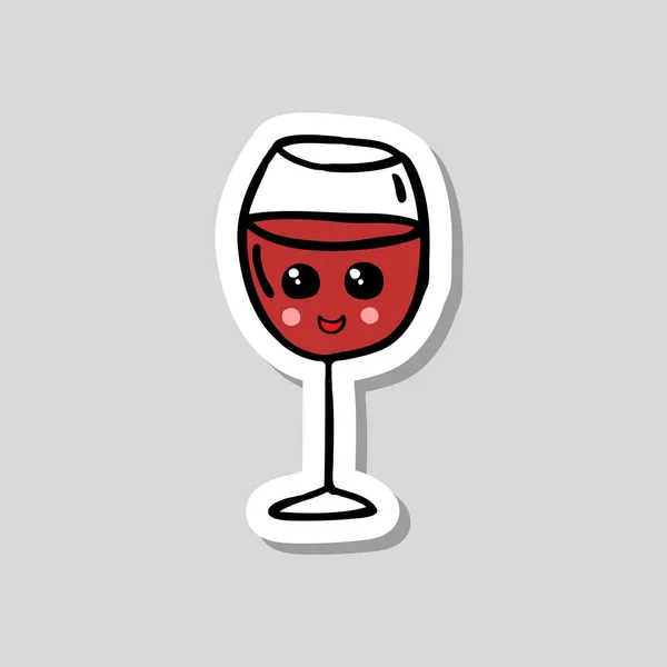 Glass Wine Doodle Sticker Icon — Stock Vector