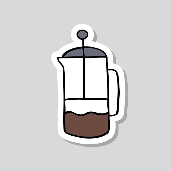 Alternative Coffee Maker Device Brewing Coffee Doodle Sticker Icon — Stock Vector
