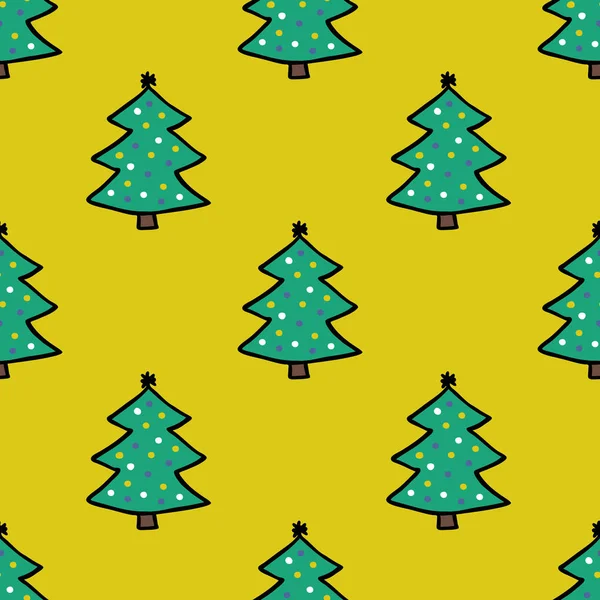 クリスマス ツリーのシームレスな落書きのパターン — ストックベクタ