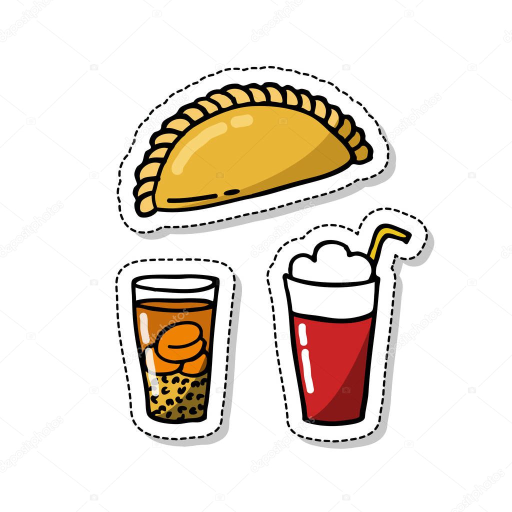 Empanada. stuffed bread or pastry baked or fried in many countries of Latin America. terremoto, chilean traditional drink. mote con huesillo. traditional Chilean summer-time non-alcoholic drink