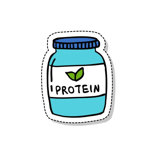 vegan protein powder, sport food nutrition. doodle icon, sticker