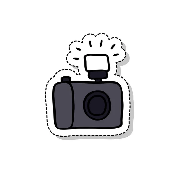 Kamera Doodle Etiket Simgesi — Stok Vektör