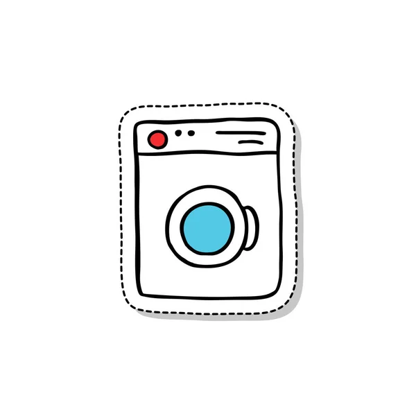 Máquina Lavado Garabato Icono Etiqueta — Vector de stock