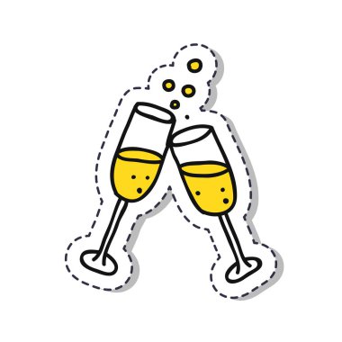 bardak şampanya etiket simge doodle