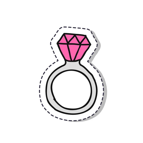 Ring Mit Einem Diamant Doodle Sticker Symbol — Stockvektor