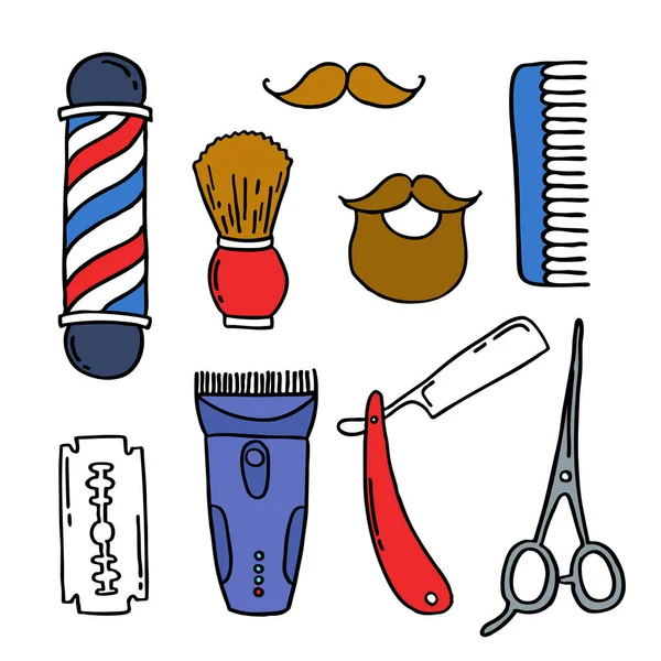 Barbearia Coisas Doodle Ícones —  Vetores de Stock