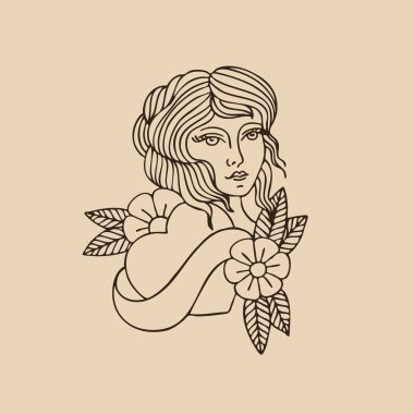 Kız illüstrasyon geleneksel tattoo flash