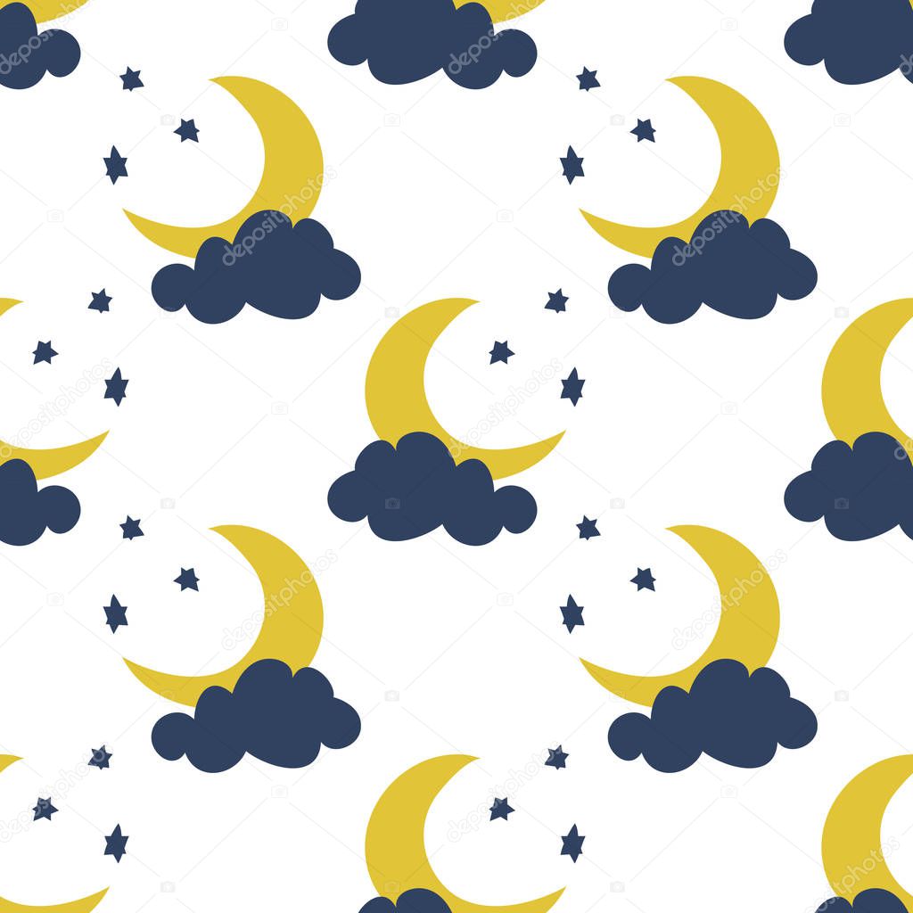 moon and stars seamless doodle pattern