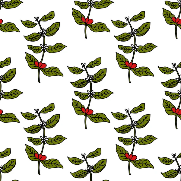 Plante Café Motif Doodle Sans Couture — Image vectorielle