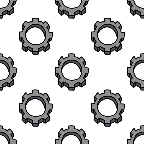 Gear Wheel Seamless Doodle Pattern — Stock Vector