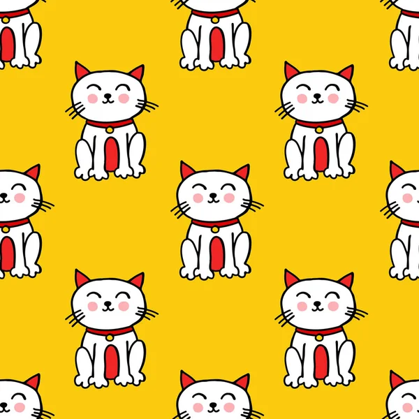 Maneki Neko Naadloze Doodle Patroon — Stockvector