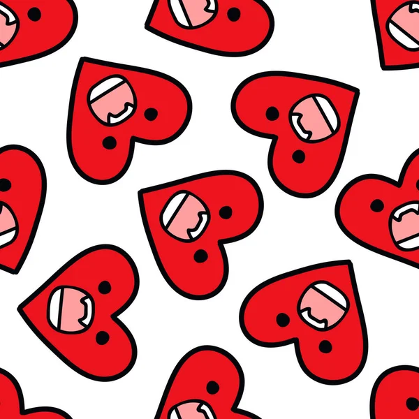 Emoji Herz Nahtlose Doodle Muster — Stockvektor
