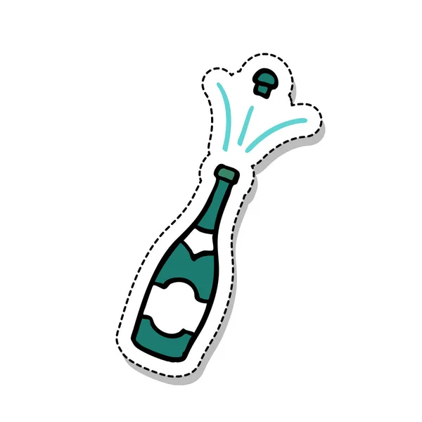 Champagner Doodle Sticker Symbol — Stockvektor