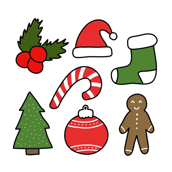 Noel doodle renkli simgeler