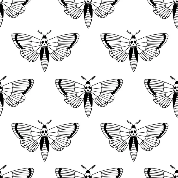 Africké Úmrtí Hlavy Vzor Bezešvé Doodle Hawkmoth — Stockový vektor