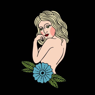Kız illüstrasyon geleneksel tattoo flash