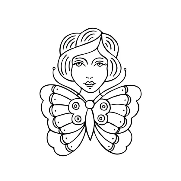 少女蝶図従来のタトゥー フラッシュ — ストックベクタ