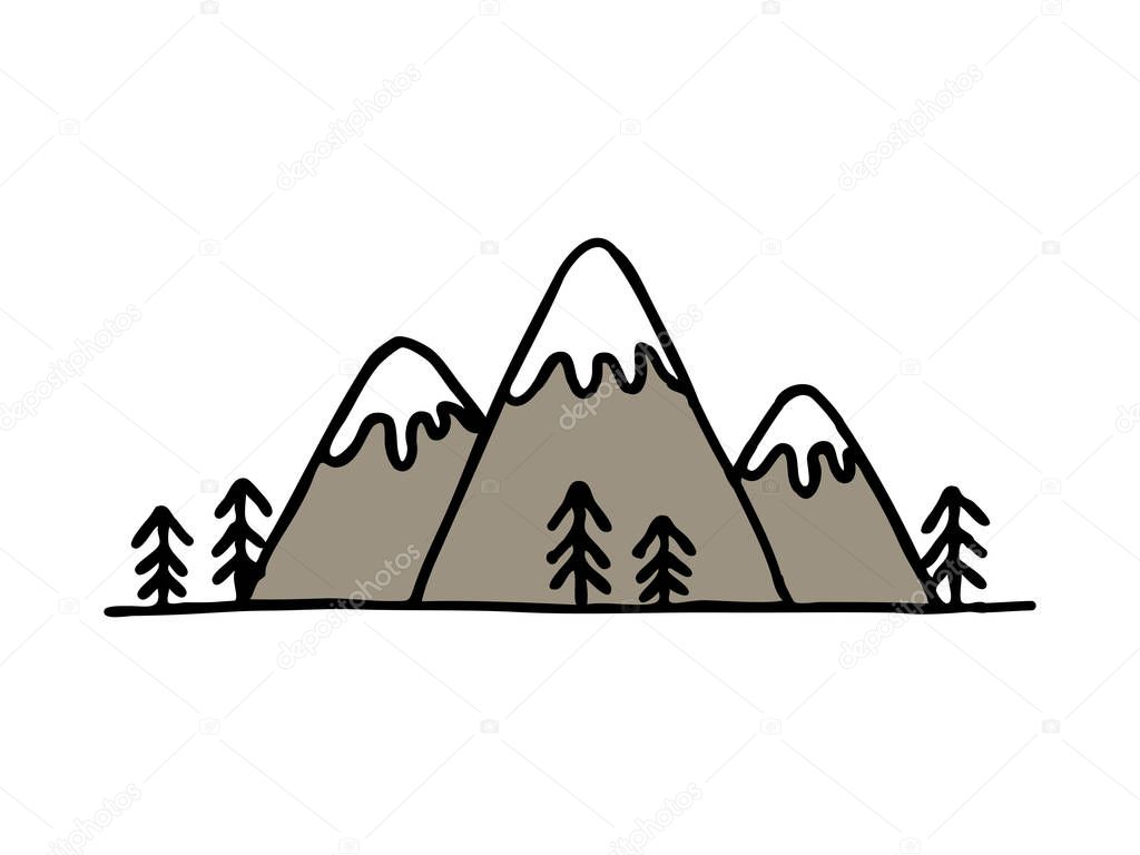 mountains doodle color icon