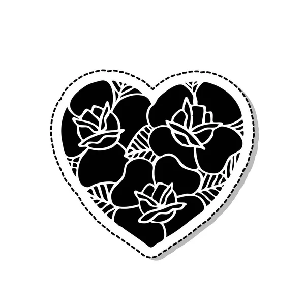 Серце Трояндами Традиційний Флеш Татуювання — стоковий вектор
