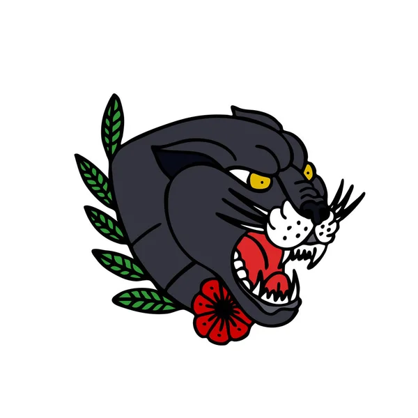 Panther Traditionele Tattoo Flash — Stockvector