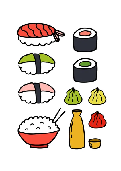 Asiatische Essen Doodle Ikonen — Stockvektor