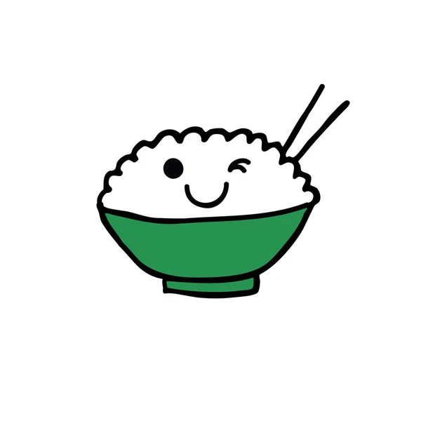 Arroz Emoji Com Pauzinhos Doodle Ícone —  Vetores de Stock