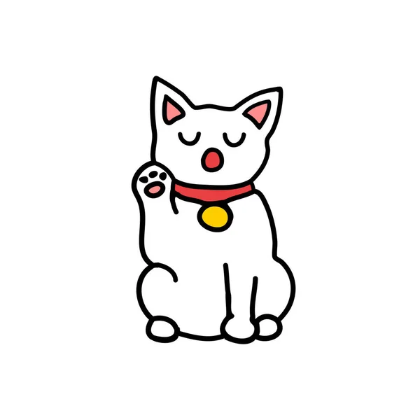 Maneki Neko Emoji Icona Scarabocchiare — Vettoriale Stock