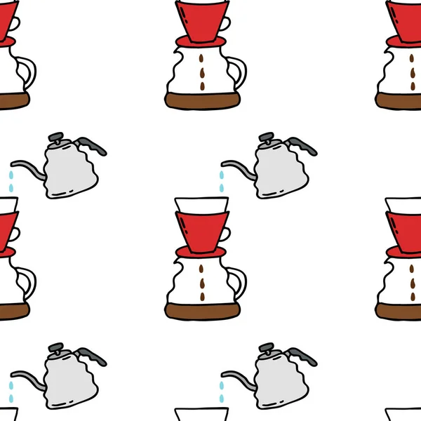Kaffeemaschine Nahtloses Doodle Muster — Stockvektor