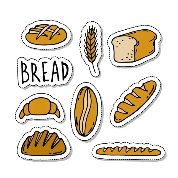 Bread Doodle Icons Stickers — Stock Vector