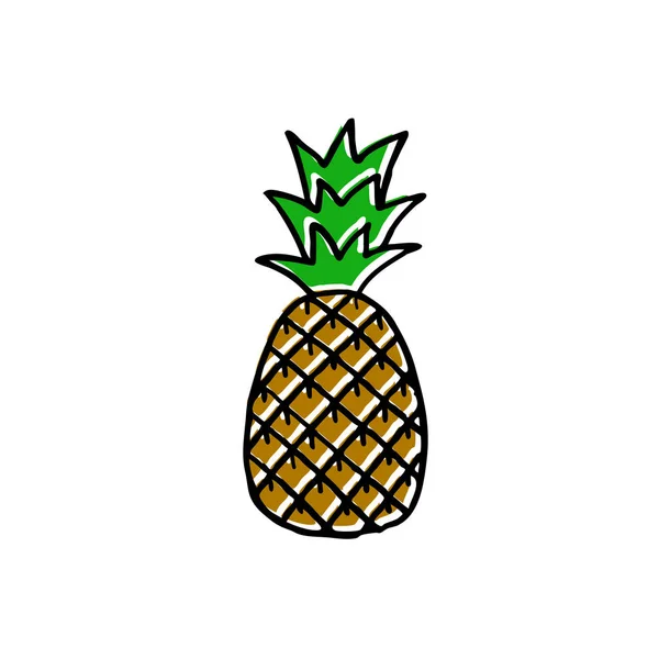 Ananas Doodle Renkli Simge — Stok Vektör