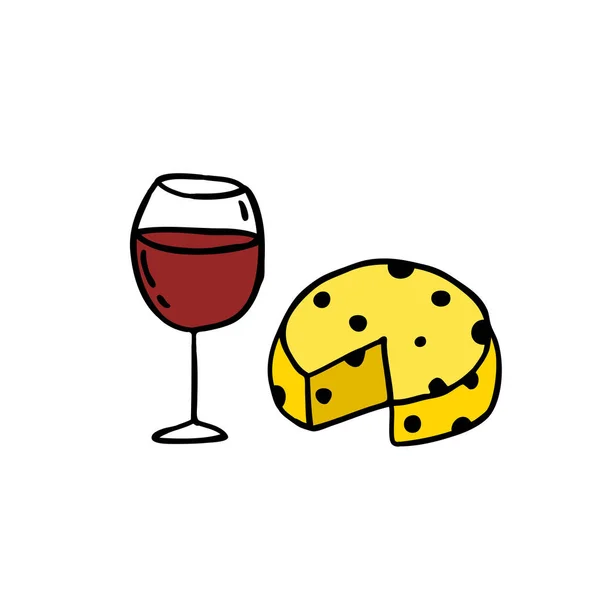 Icônes doodle fromage et vin — Image vectorielle