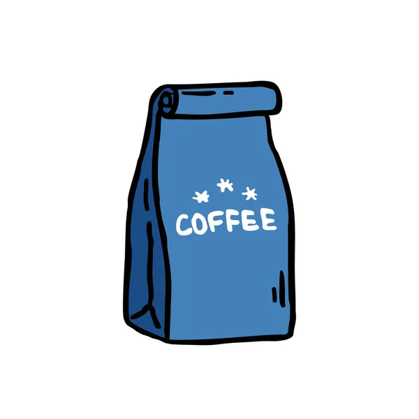 Paquete de café garabato icono — Vector de stock