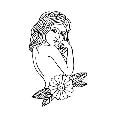 Kız illüstrasyon geleneksel tattoo flash
