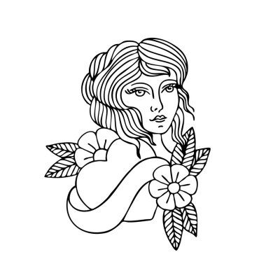 Kız illüstrasyon geleneksel tattoo flash