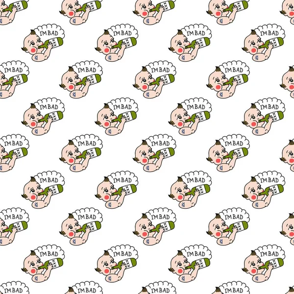 Kewpie illustration traditionelle tätowierung flash nahtlose kritzelmuster — Stockvektor