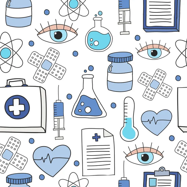Medical stuff seamless doodle pattern — Stock Vector