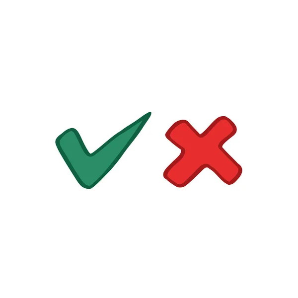 Marca de verificación e iconos de garabatos de marca cruzada — Vector de stock