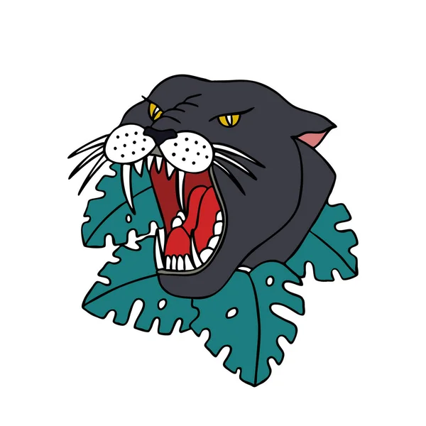 Panther illustration traditionell tatuering blixt — Stock vektor