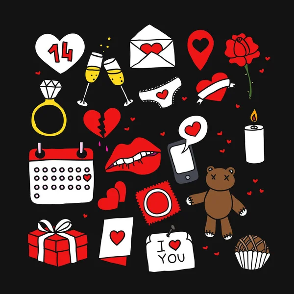 Aftelkalender voor Valentijnsdag doodle pictogrammen instellen — Stockvector