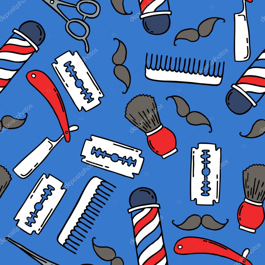 barbershop seamless doodle pattern