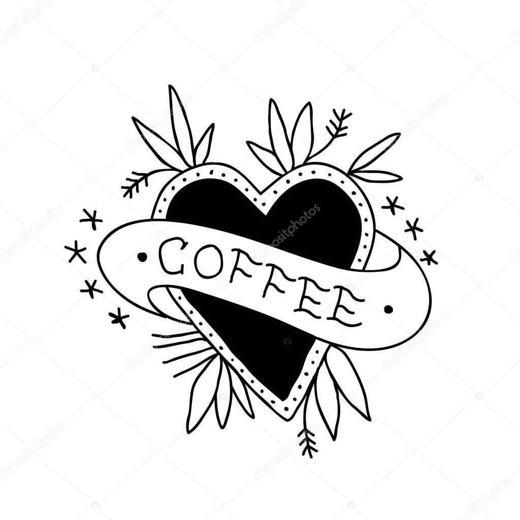 heart coffee illustration traditional tattoo flash