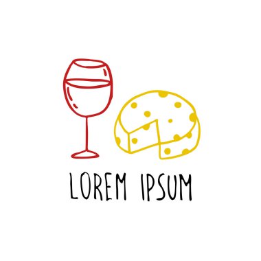 peynir ve şarap simgeler doodle