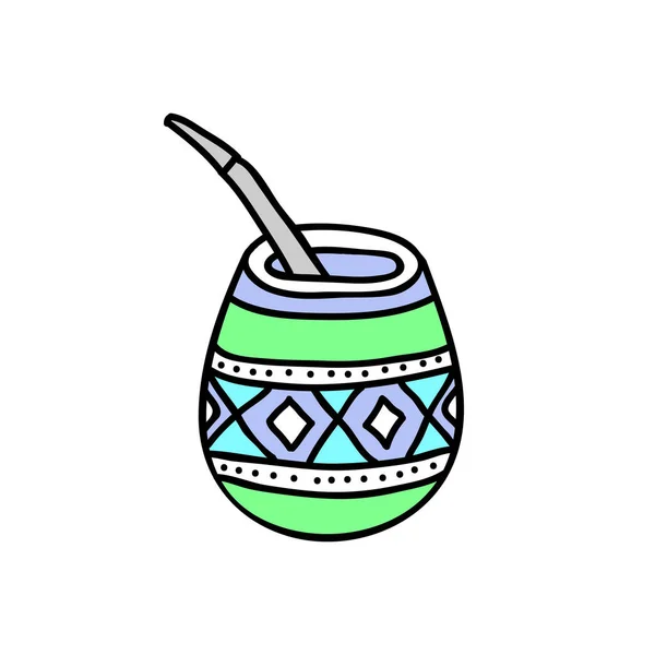 Yerba Mate Thé Doodle Icône — Image vectorielle