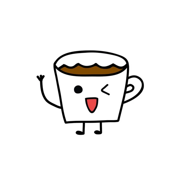 Niedliche Kaffeetasse Emoji-Doodle-Symbol — Stockvektor
